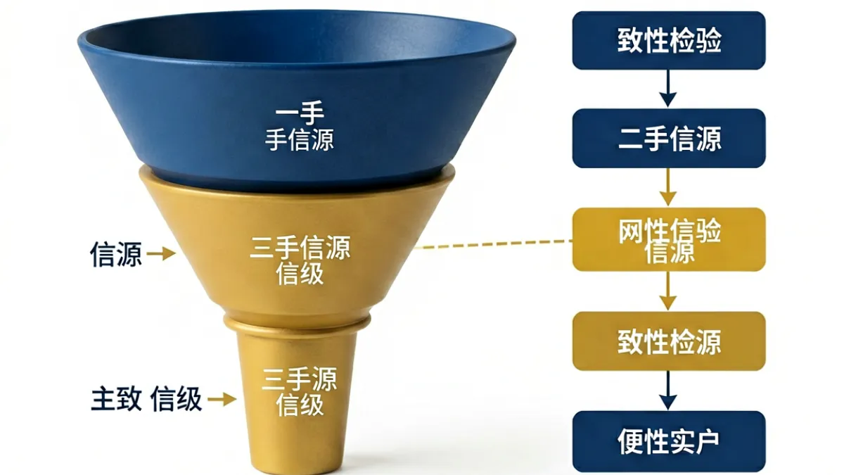 吃瓜黑料鉴别逻辑示意图，以信源层级与时间线一致性为主轴的专业分析框架图解