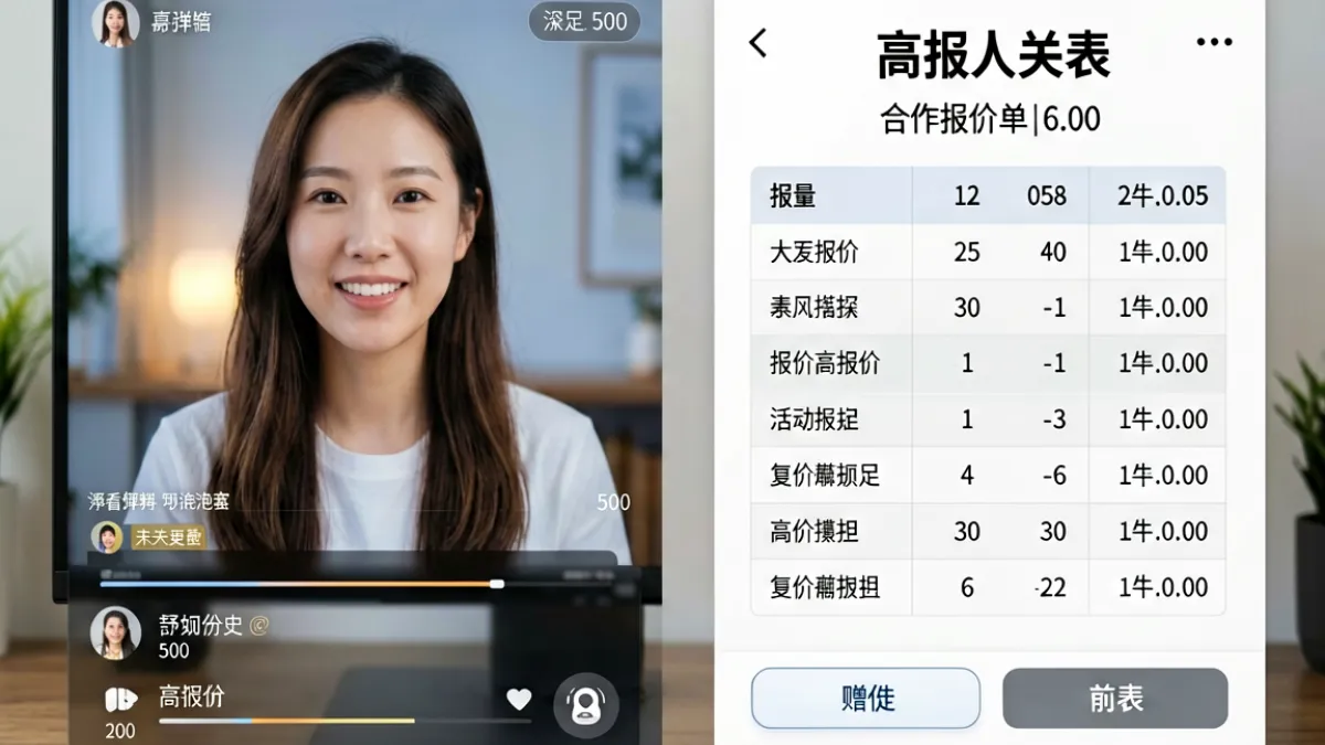 美妆博主直播间空旷画面与数据截图对比，揭示网红带货数据注水黑料内幕